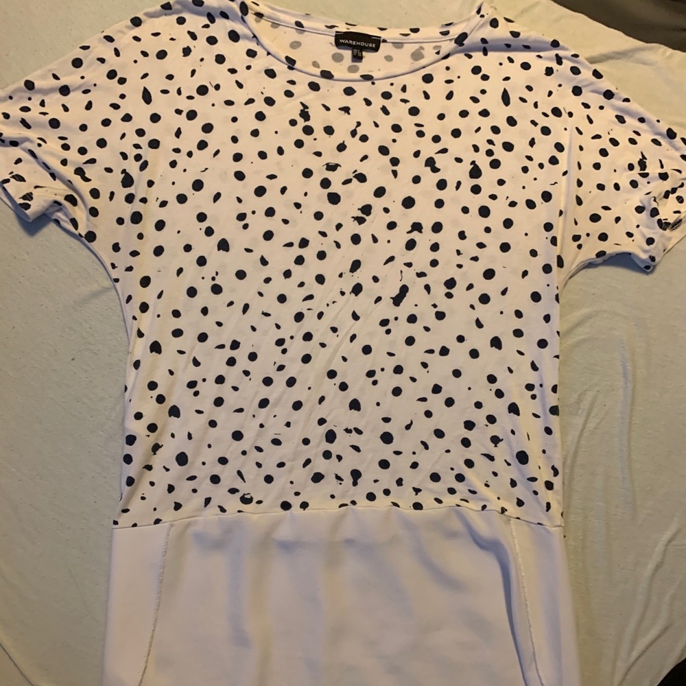 Warehouse blue & white polka dot suit tee